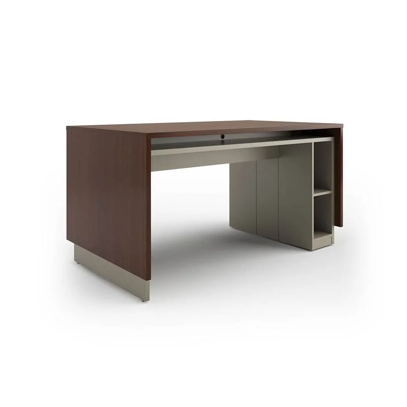 Counter Table Dark walnut counter table with metal panel legs
