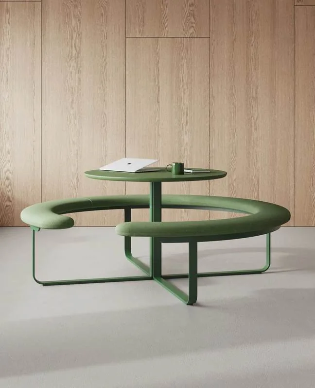 Café Table with Bench Green ring bench around a round table