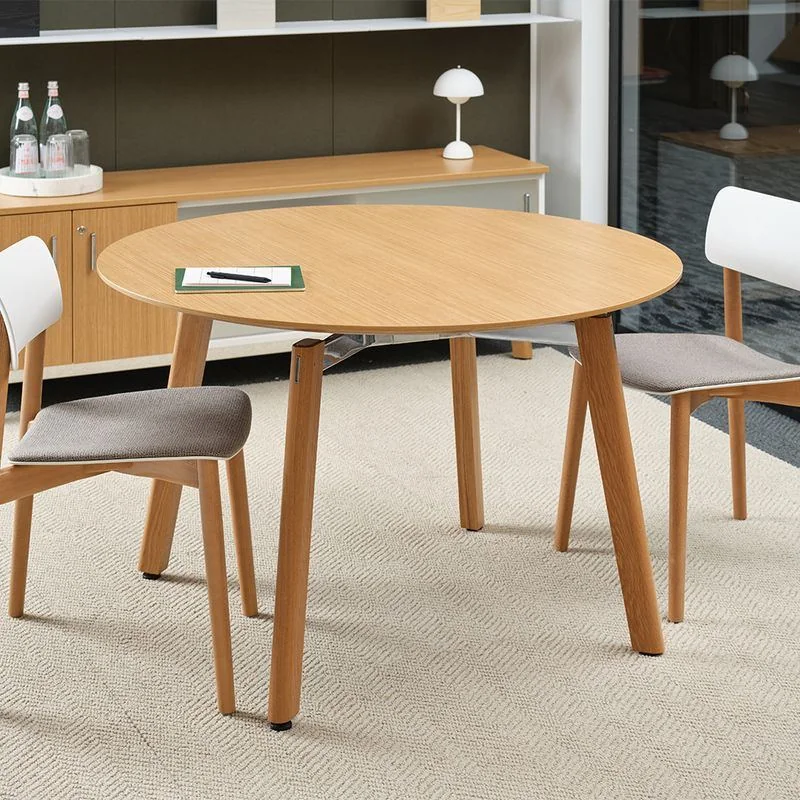 Café Table and Chairs Round oak café table with upholstered chairs