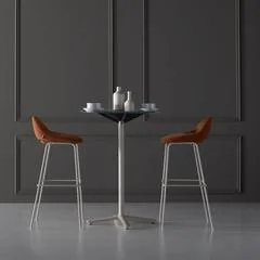 Bistro Table and Stools Rust counter stools at a round black bistro table