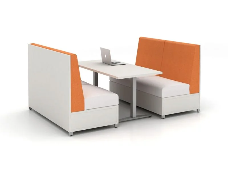 Café Booth White café booth with orange back panels and a center table