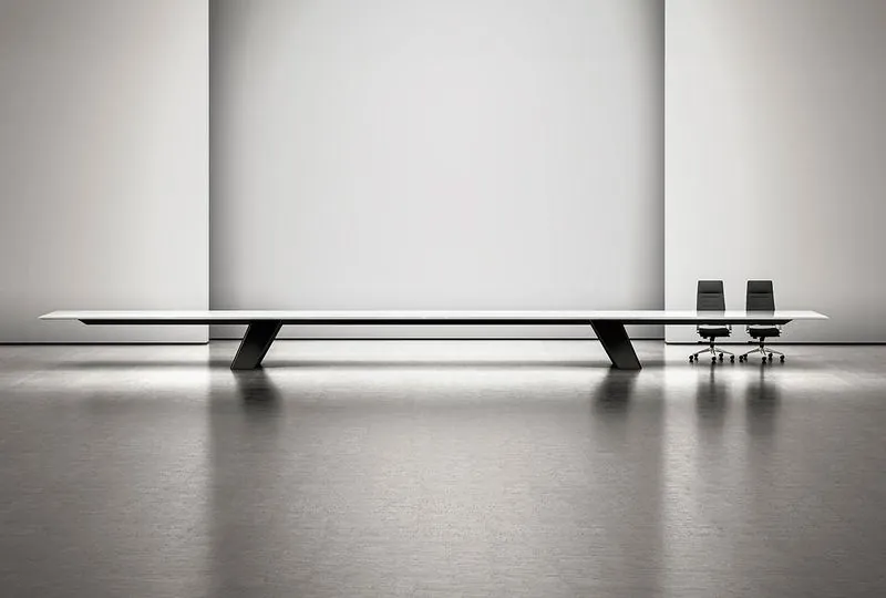 Boardroom Table Extra-long boardroom table with slim blade base