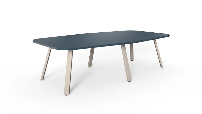 Meeting Table Navy boat-shaped meeting table with wood legs