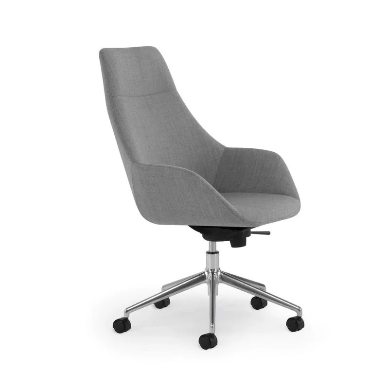 Conference Chair Gray upholstered high-back conference chair on polished base