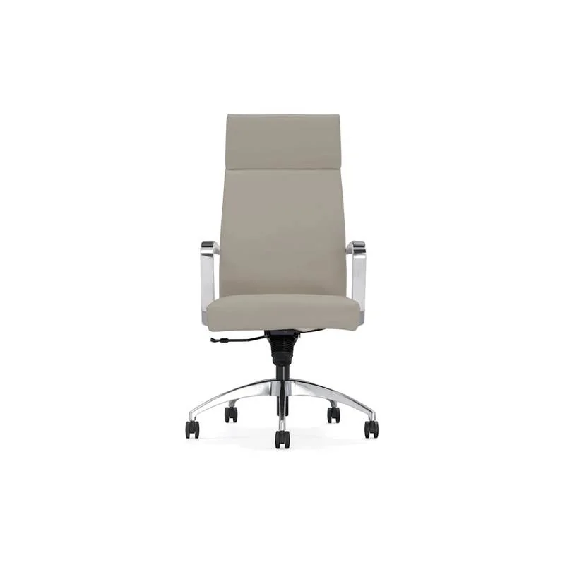 High-Back Executive Chair Greige leather high-back executive chair with polished arms