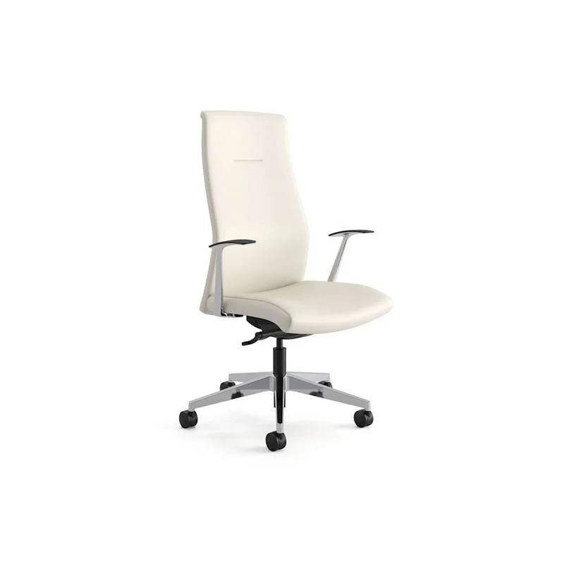 High-Back Executive Chair Ivory leather high-back executive chair with polished arms
