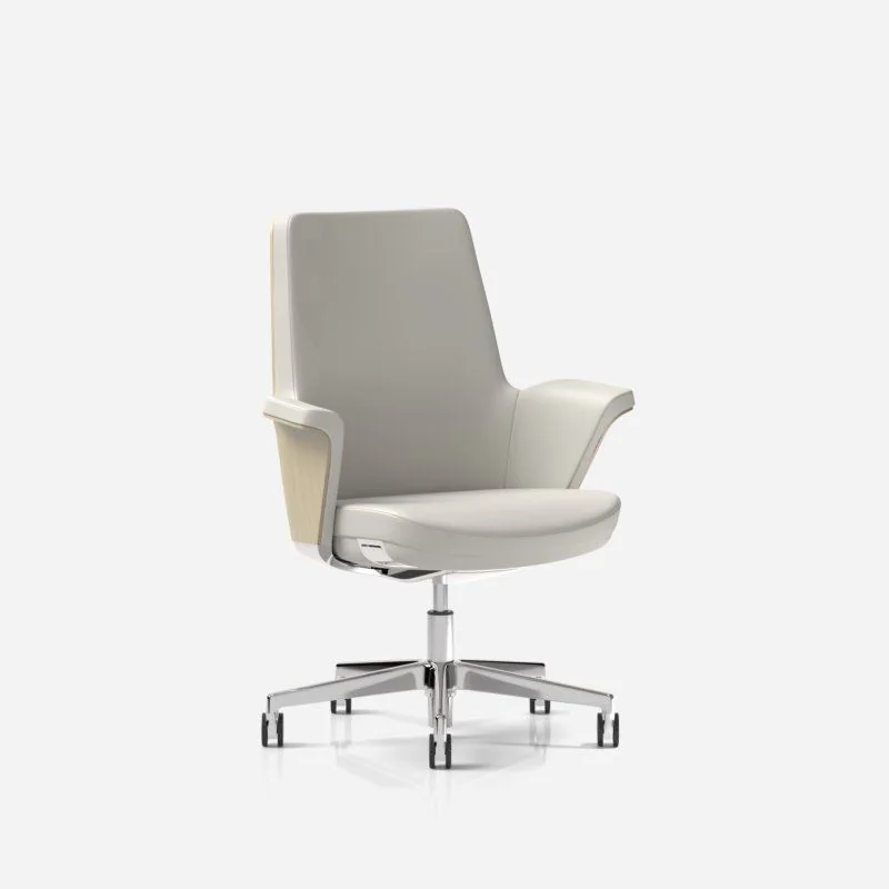 Executive Chair Light gray upholstered executive chair with sculpted arms