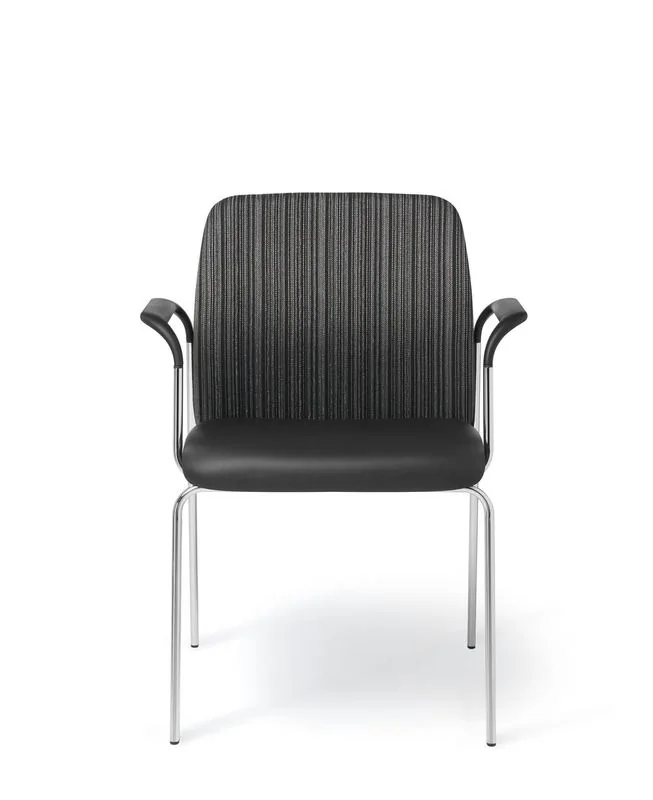 Black upholstered guest armchair with chrome legs