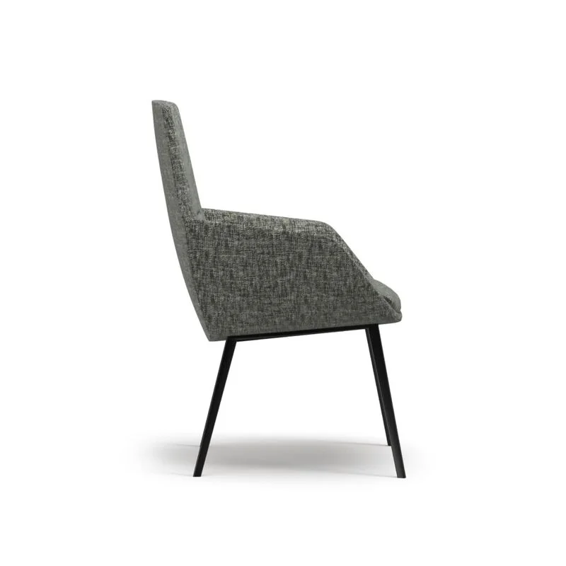 Charcoal tweed high-back side chair on black legs