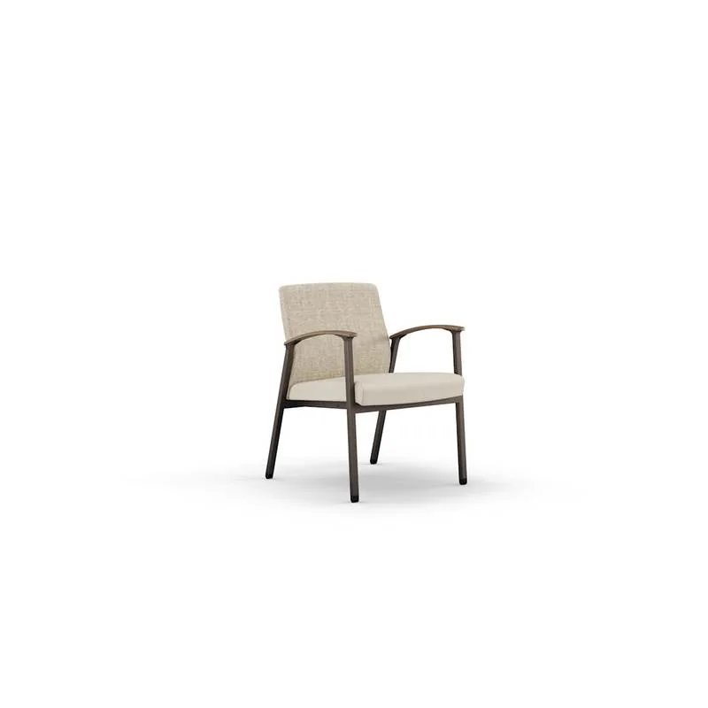 Cream guest armchair with dark wood frame