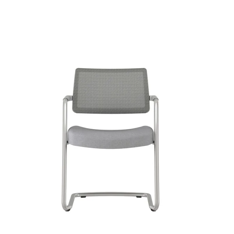 Gray mesh-back cantilever guest chair with chrome frame