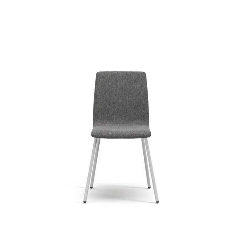 Gray upholstered side chair, front view