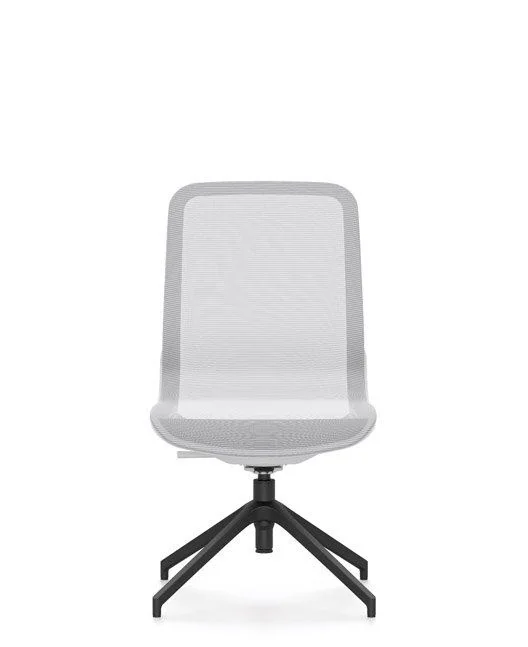 Light gray mesh-back side chair on four-star swivel base