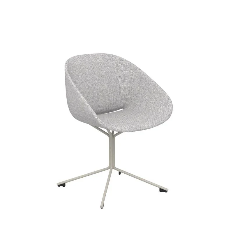 Light gray upholstered shell chair on white four-star base