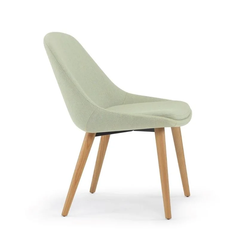 Mint upholstered shell chair with oak legs