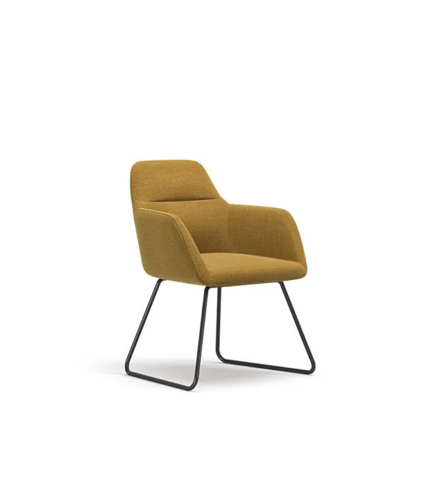 Ochre guest armchair on sled base, front view