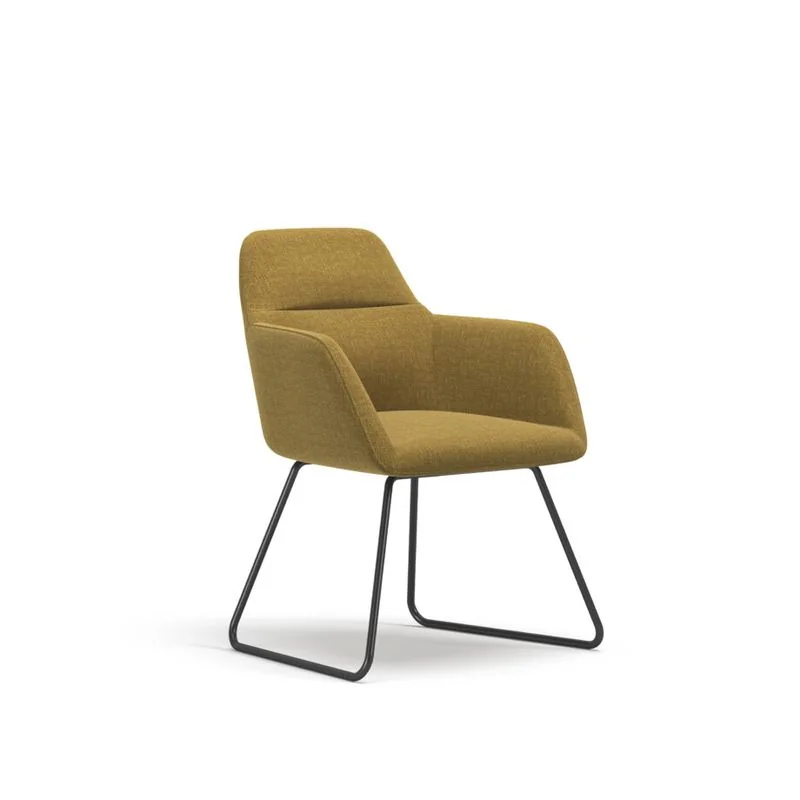 Ochre upholstered guest armchair on sled base