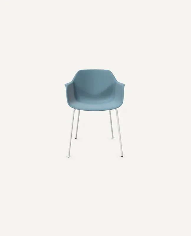 Powder blue shell armchair on white legs