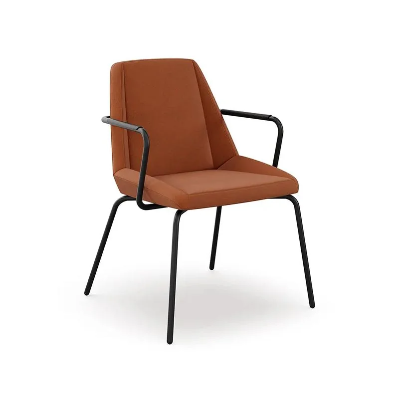Rust upholstered guest armchair with black metal frame