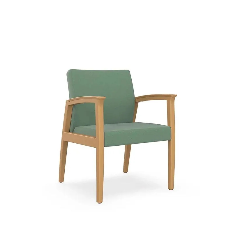 Sage green guest armchair with oak frame