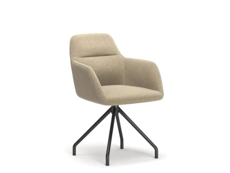 Taupe upholstered guest chair on black four-star base