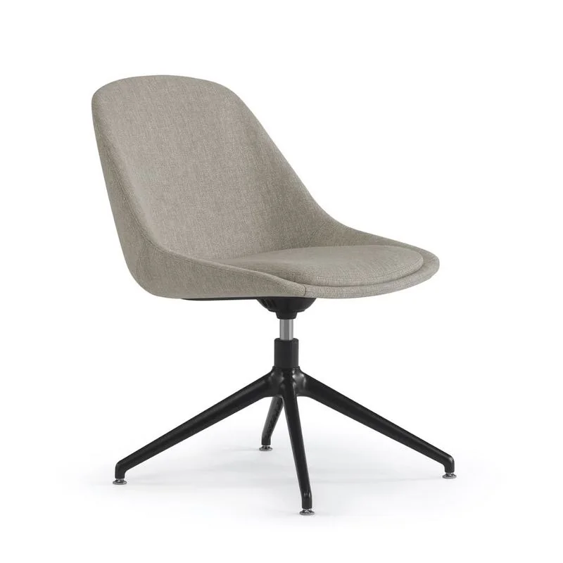 Taupe upholstered shell chair on black four-star base