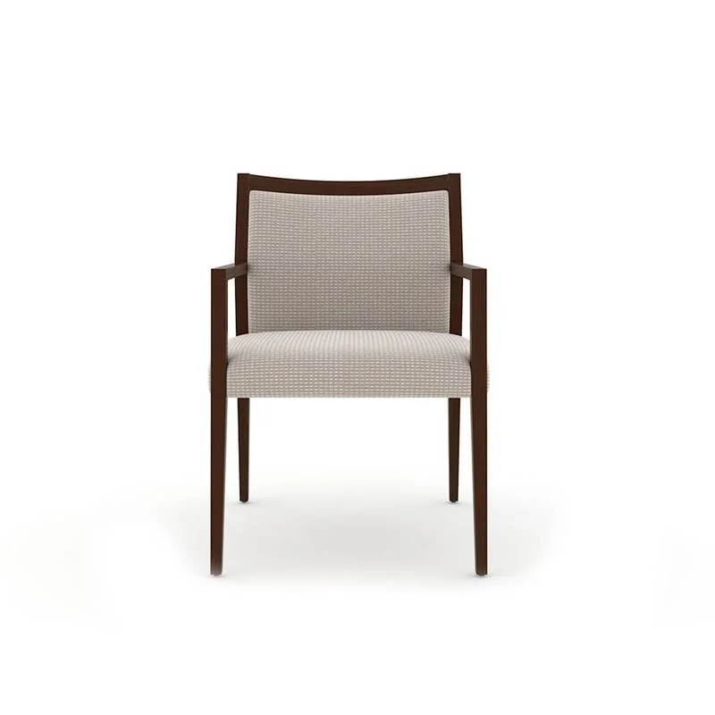 Wood-frame guest armchair with beige seat and back