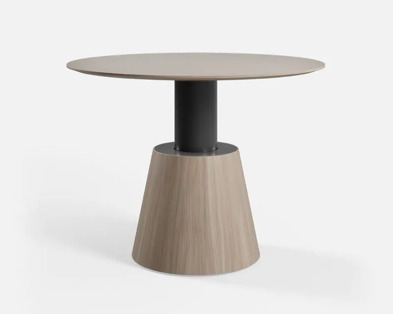 Adjustable Round Table Height-adjustable round table with wood cone base