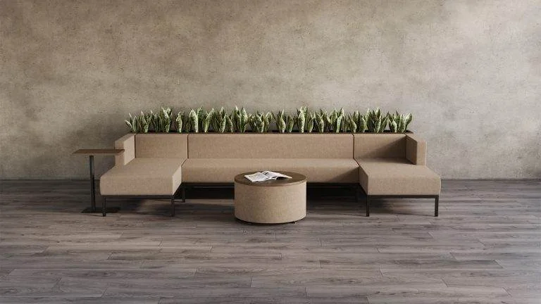 Beige modular seating with built-in planter
