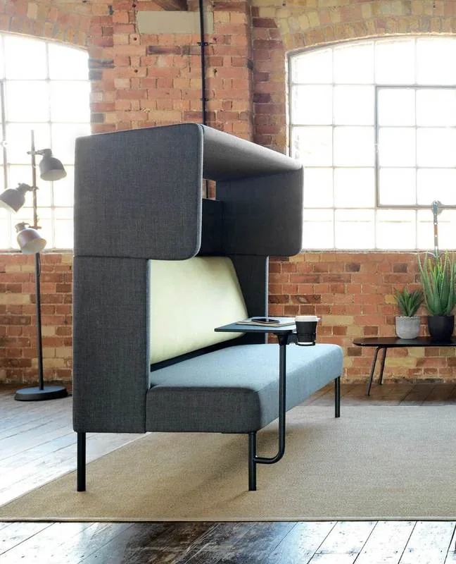 Charcoal high-back booth with a green interior