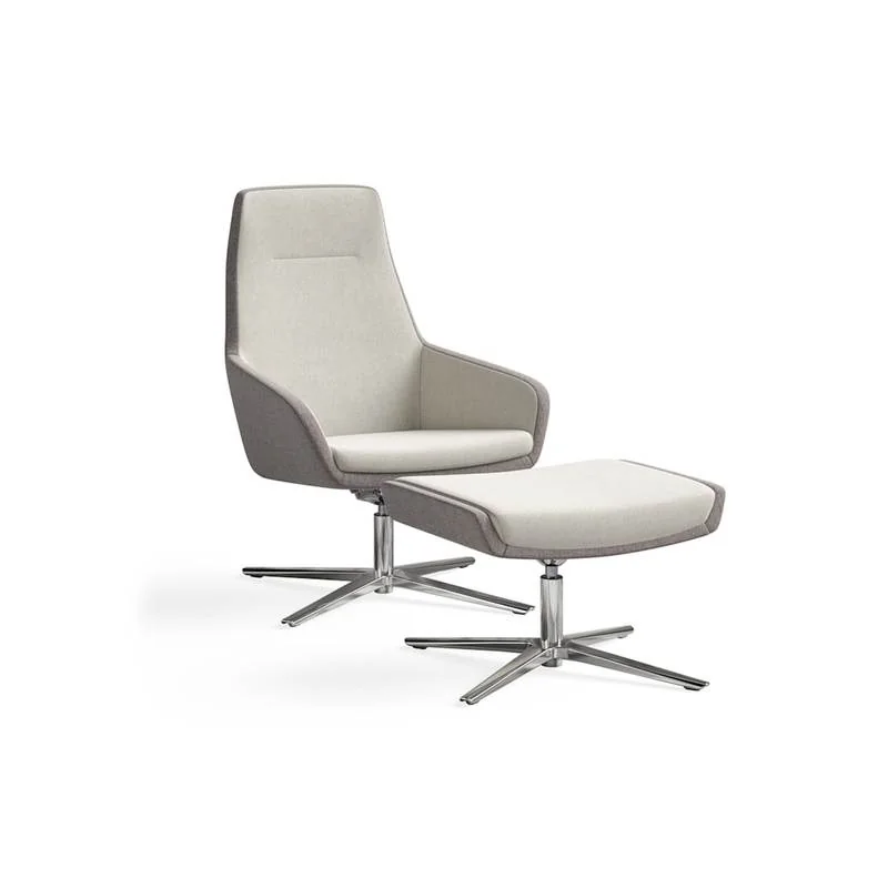 Gray high-back swivel lounge chair with matching ottoman