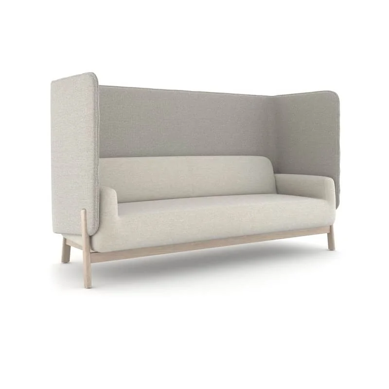 Light gray high-back privacy sofa with wood legs