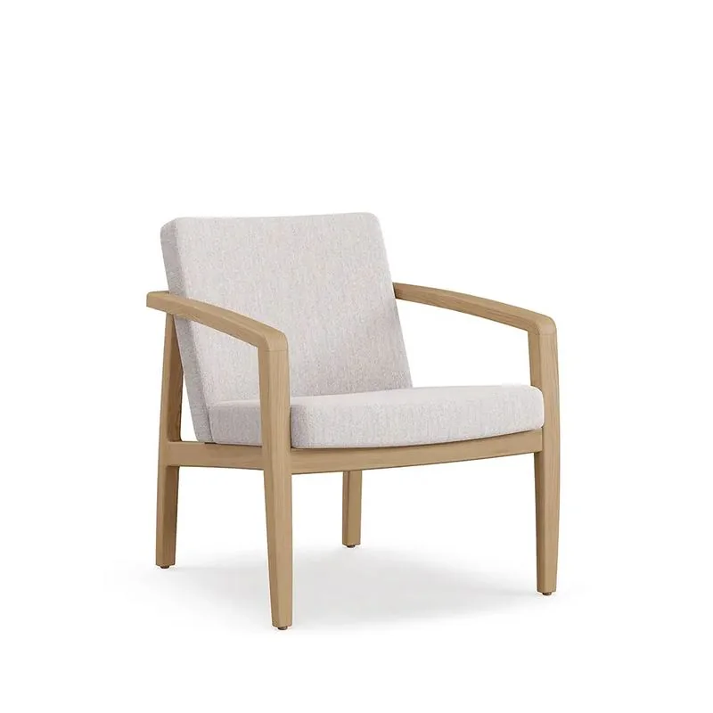 Light oak lounge armchair with gray cushions