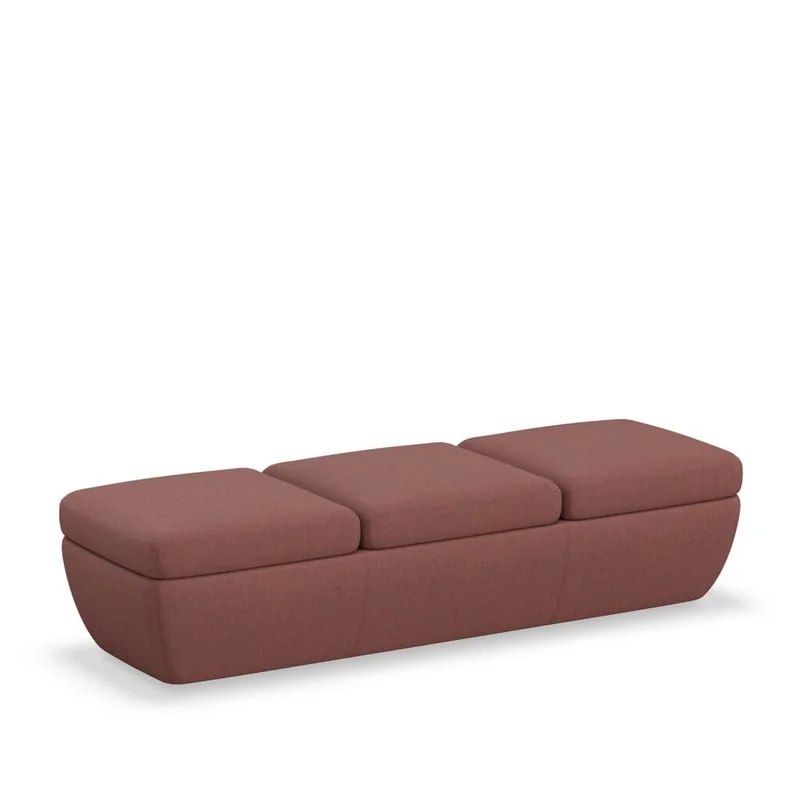 Rose upholstered three-section ottoman bench