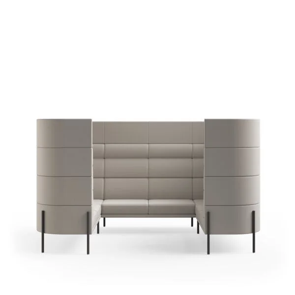 Taupe high-back lounge booth with channel-tufted panels