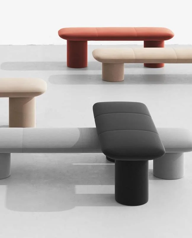 Terracotta and charcoal benches and stools