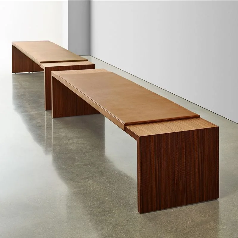 Two walnut waterfall benches