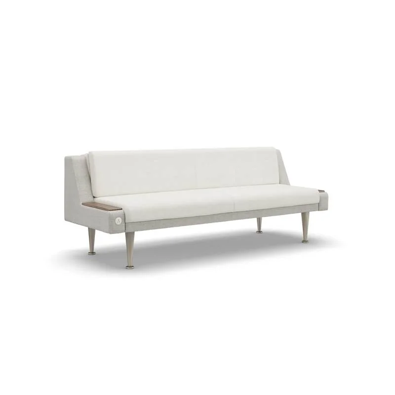 White three-seat sofa with slim metal legs