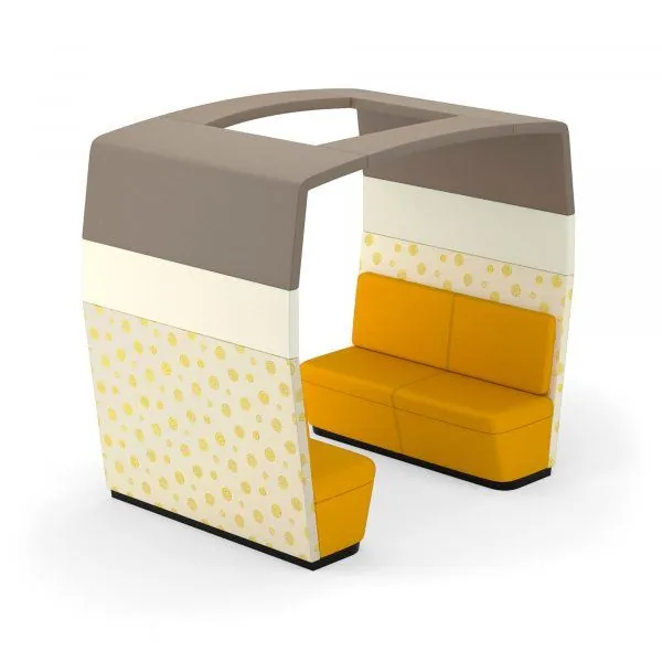 Hooded Booth Hooded booth with yellow seats and patterned shell