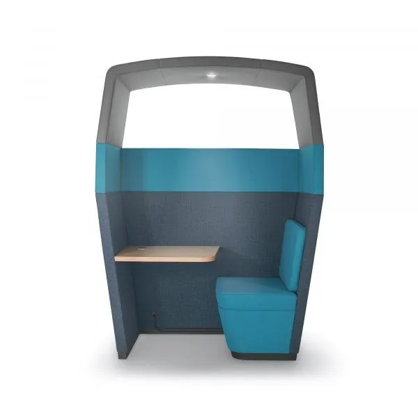 Single Booth Single hooded booth with teal seat and work surface