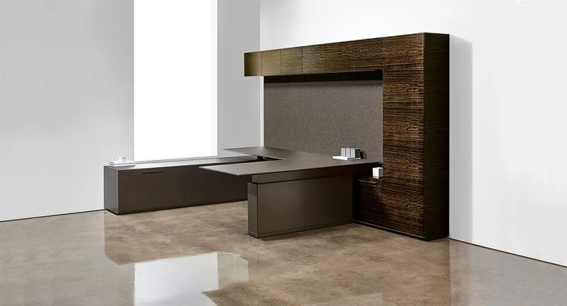 Executive Desk Dark wood executive desk with overhead hutch