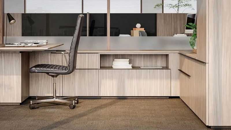 Executive Office Executive office with L-shaped desk and high-back chair