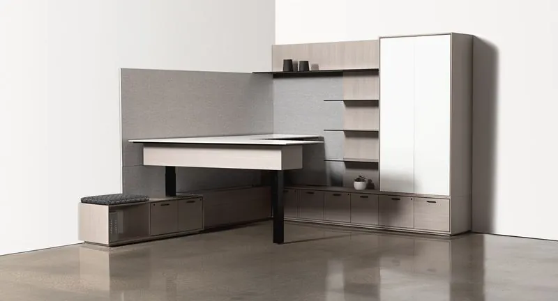 Private Office Desk Height-adjustable private office desk with storage tower