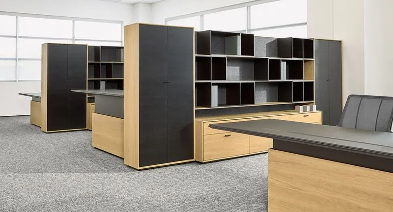 Executive Suite Light oak and black executive suite with storage