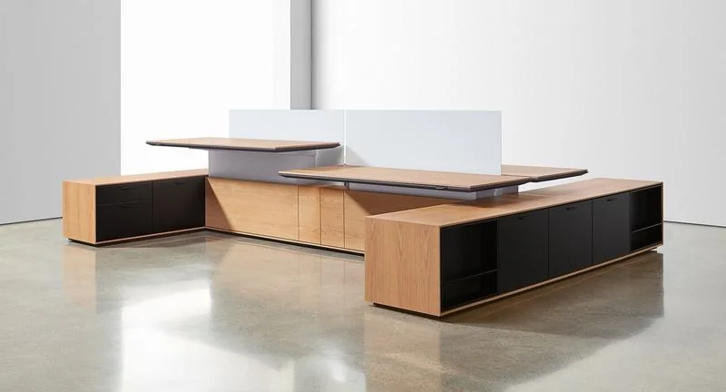 Executive Desk Oak and black L-shaped executive desk