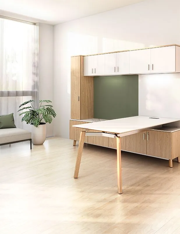 Private Office Private office with wood desk and green accent wall