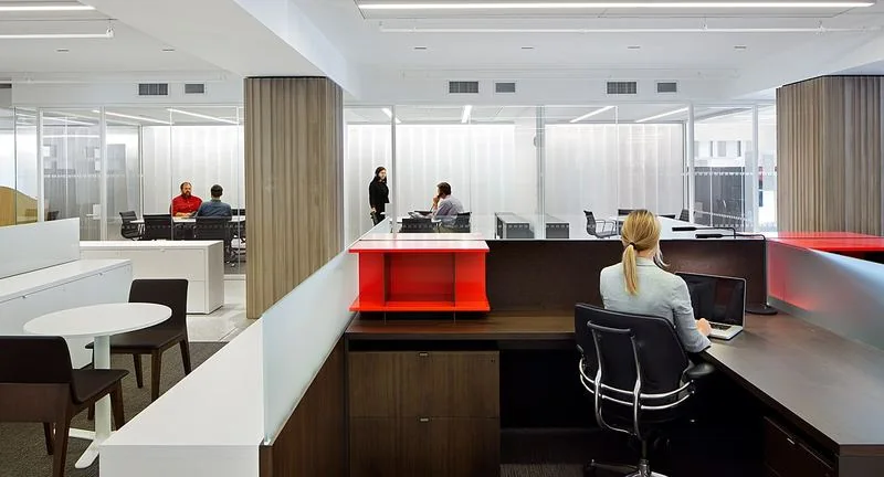 Reception Workstation Reception workstation with red accent panels