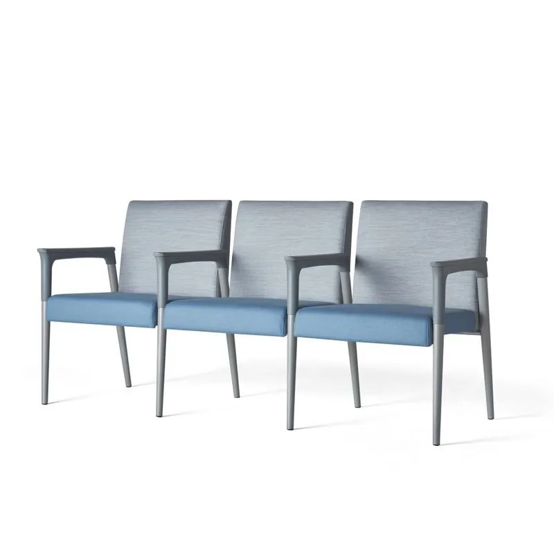 Three-Seat Waiting Chairs Three-seat tandem waiting chairs with blue upholstery