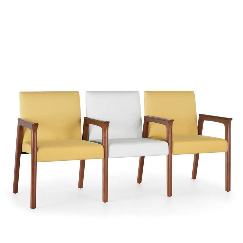 Waiting Chairs Three-seat waiting chairs in yellow and white with wood arms