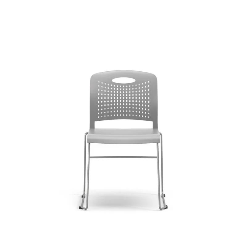 Stacking Chair Light gray perforated-back stacking chair on chrome sled
